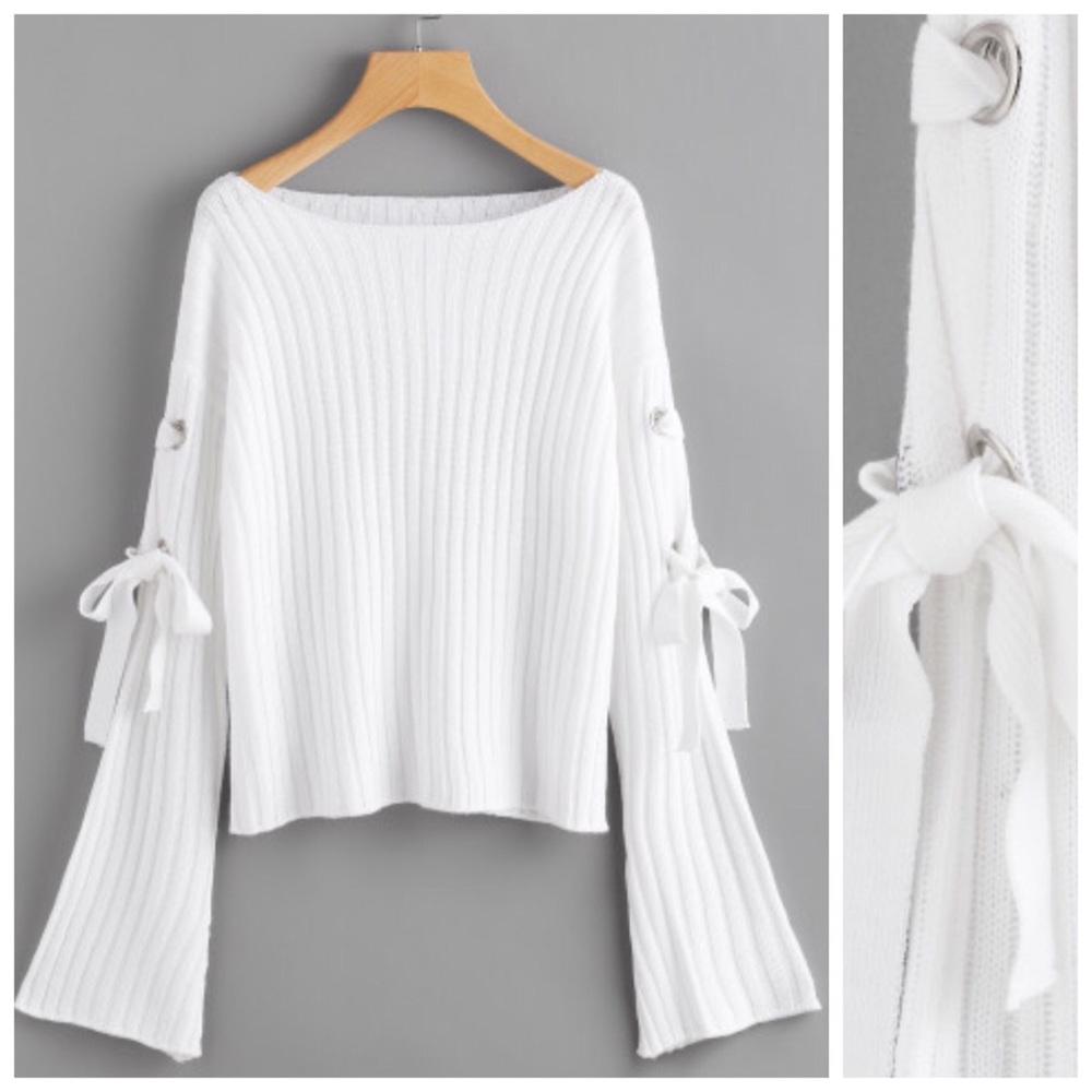 White Tie Flare Sleeve All Season Sweater - Picture 2 of 5